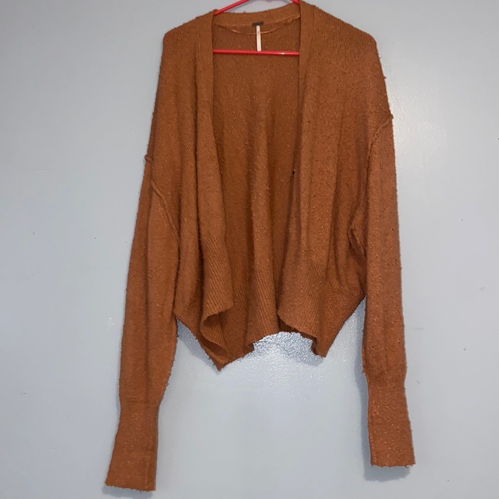 Free People Size Small Oversized Burnt Orange Boucle Cardigan